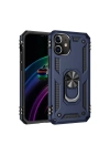 Mey İthalat®  iPhone 12 Mini Kılıf Sofya Yüzüklü Silikon Kapak - Lacivert