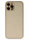 Mey İthalat®  iPhone 12 Pro Kılıf Coco Deri Silikon Kapak - Gold