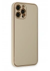 Mey İthalat®  iPhone 12 Pro Kılıf Coco Deri Silikon Kapak - Gold