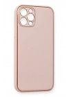 Mey İthalat®  iPhone 12 Pro Kılıf Coco Deri Silikon Kapak - Pembe