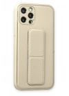 Mey İthalat®  iPhone 12 Pro Kılıf Coco Deri Standlı Kapak - Beyaz