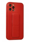 Mey İthalat®  iPhone 12 Pro Kılıf Coco Deri Standlı Kapak - Kırmızı