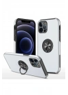 Mey İthalat®  iPhone 12 Pro Kılıf Elit Yüzüklü Kapak - Gümüş