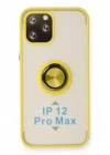 Mey İthalat®  iPhone 12 Pro Kılıf Montreal Yüzüklü Silikon Kapak - Sarı