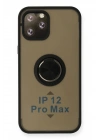 Mey İthalat®  iPhone 12 Pro Kılıf Montreal Yüzüklü Silikon Kapak - Siyah