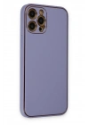 Mey İthalat®  iPhone 12 Pro Max Kılıf Coco Deri Silikon Kapak - Açık Lila