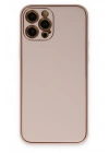 Mey İthalat®  iPhone 12 Pro Max Kılıf Coco Deri Silikon Kapak - Pudra