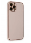 Mey İthalat®  iPhone 12 Pro Max Kılıf Coco Deri Silikon Kapak - Pudra