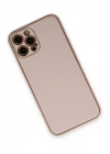 Mey İthalat®  iPhone 12 Pro Max Kılıf Coco Deri Silikon Kapak - Pudra