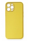 Mey İthalat®  iPhone 12 Pro Max Kılıf Coco Deri Silikon Kapak - Sarı