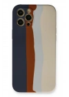 Mey İthalat®  iPhone 12 Pro Max Kılıf Ebruli Lansman Silikon - Lacivert-Krem