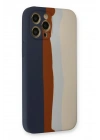 Mey İthalat®  iPhone 12 Pro Max Kılıf Ebruli Lansman Silikon - Lacivert-Krem