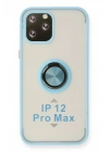 Mey İthalat®  iPhone 12 Pro Max Kılıf Montreal Yüzüklü Silikon Kapak - Buz Mavi