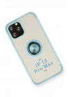 Mey İthalat®  iPhone 12 Pro Max Kılıf Montreal Yüzüklü Silikon Kapak - Buz Mavi
