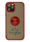 Mey İthalat®  iPhone 12 Pro Max Kılıf Montreal Yüzüklü Silikon Kapak - Kırmızı