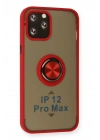 Mey İthalat®  iPhone 12 Pro Max Kılıf Montreal Yüzüklü Silikon Kapak - Kırmızı