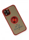 Mey İthalat®  iPhone 12 Pro Max Kılıf Montreal Yüzüklü Silikon Kapak - Kırmızı