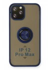 Mey İthalat®  iPhone 12 Pro Max Kılıf Montreal Yüzüklü Silikon Kapak - Lacivert