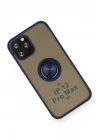 Mey İthalat®  iPhone 12 Pro Max Kılıf Montreal Yüzüklü Silikon Kapak - Lacivert
