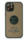 Mey İthalat®  iPhone 12 Pro Max Kılıf Montreal Yüzüklü Silikon Kapak - Yeşil