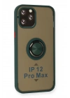Mey İthalat®  iPhone 12 Pro Max Kılıf Montreal Yüzüklü Silikon Kapak - Yeşil