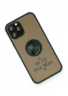 Mey İthalat®  iPhone 12 Pro Max Kılıf Montreal Yüzüklü Silikon Kapak - Yeşil