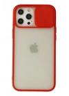 Mey İthalat®  iPhone 12 Pro Max Kılıf Palm Buzlu Kamera Sürgülü Silikon - Kırmızı