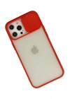 Mey İthalat®  iPhone 12 Pro Max Kılıf Palm Buzlu Kamera Sürgülü Silikon - Kırmızı