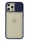 Mey İthalat®  iPhone 12 Pro Max Kılıf Palm Buzlu Kamera Sürgülü Silikon - Lacivert