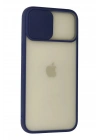 Mey İthalat®  iPhone 12 Pro Max Kılıf Palm Buzlu Kamera Sürgülü Silikon - Lacivert