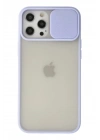 Mey İthalat®  iPhone 12 Pro Max Kılıf Palm Buzlu Kamera Sürgülü Silikon - Lila