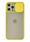 Mey İthalat®  iPhone 12 Pro Max Kılıf Palm Buzlu Kamera Sürgülü Silikon - Sarı