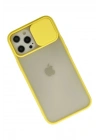 Mey İthalat®  iPhone 12 Pro Max Kılıf Palm Buzlu Kamera Sürgülü Silikon - Sarı