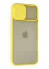 Mey İthalat®  iPhone 12 Pro Max Kılıf Palm Buzlu Kamera Sürgülü Silikon - Sarı