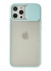 Mey İthalat®  iPhone 12 Pro Max Kılıf Palm Buzlu Kamera Sürgülü Silikon - Turkuaz
