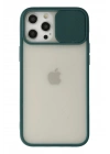 Mey İthalat®  iPhone 12 Pro Max Kılıf Palm Buzlu Kamera Sürgülü Silikon - Yeşil