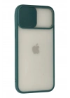 Mey İthalat®  iPhone 12 Pro Max Kılıf Palm Buzlu Kamera Sürgülü Silikon - Yeşil