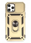 Mey İthalat®  iPhone 12 Pro Max Kılıf Pars Lens Yüzüklü Silikon - Gold