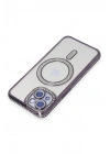 Mey İthalat®  iPhone 13 Kılıf Joke Simli Magneticsafe Kılıf - Derin Mor