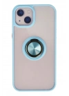 Mey İthalat®  iPhone 13 Kılıf Montreal Yüzüklü Silikon Kapak - Buz Mavi