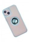 Mey İthalat®  iPhone 13 Kılıf Montreal Yüzüklü Silikon Kapak - Buz Mavi
