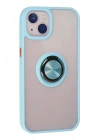Mey İthalat®  iPhone 13 Kılıf Montreal Yüzüklü Silikon Kapak - Buz Mavi