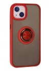 Mey İthalat®  iPhone 13 Kılıf Montreal Yüzüklü Silikon Kapak - Kırmızı
