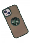 Mey İthalat®  iPhone 13 Kılıf Montreal Yüzüklü Silikon Kapak - Yeşil