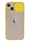 Mey İthalat®  iPhone 13 Kılıf Palm Buzlu Kamera Sürgülü Silikon - Sarı