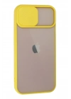 Mey İthalat®  iPhone 13 Kılıf Palm Buzlu Kamera Sürgülü Silikon - Sarı