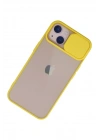 Mey İthalat®  iPhone 13 Kılıf Palm Buzlu Kamera Sürgülü Silikon - Sarı