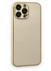 Mey İthalat®  iPhone 13 Pro Kılıf Coco Deri Silikon Kapak - Gold