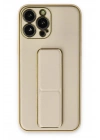 Mey İthalat®  iPhone 13 Pro Kılıf Coco Deri Standlı Kapak - Gold