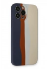 Mey İthalat®  iPhone 13 Pro Kılıf Ebruli Lansman Silikon - Lacivert-Krem